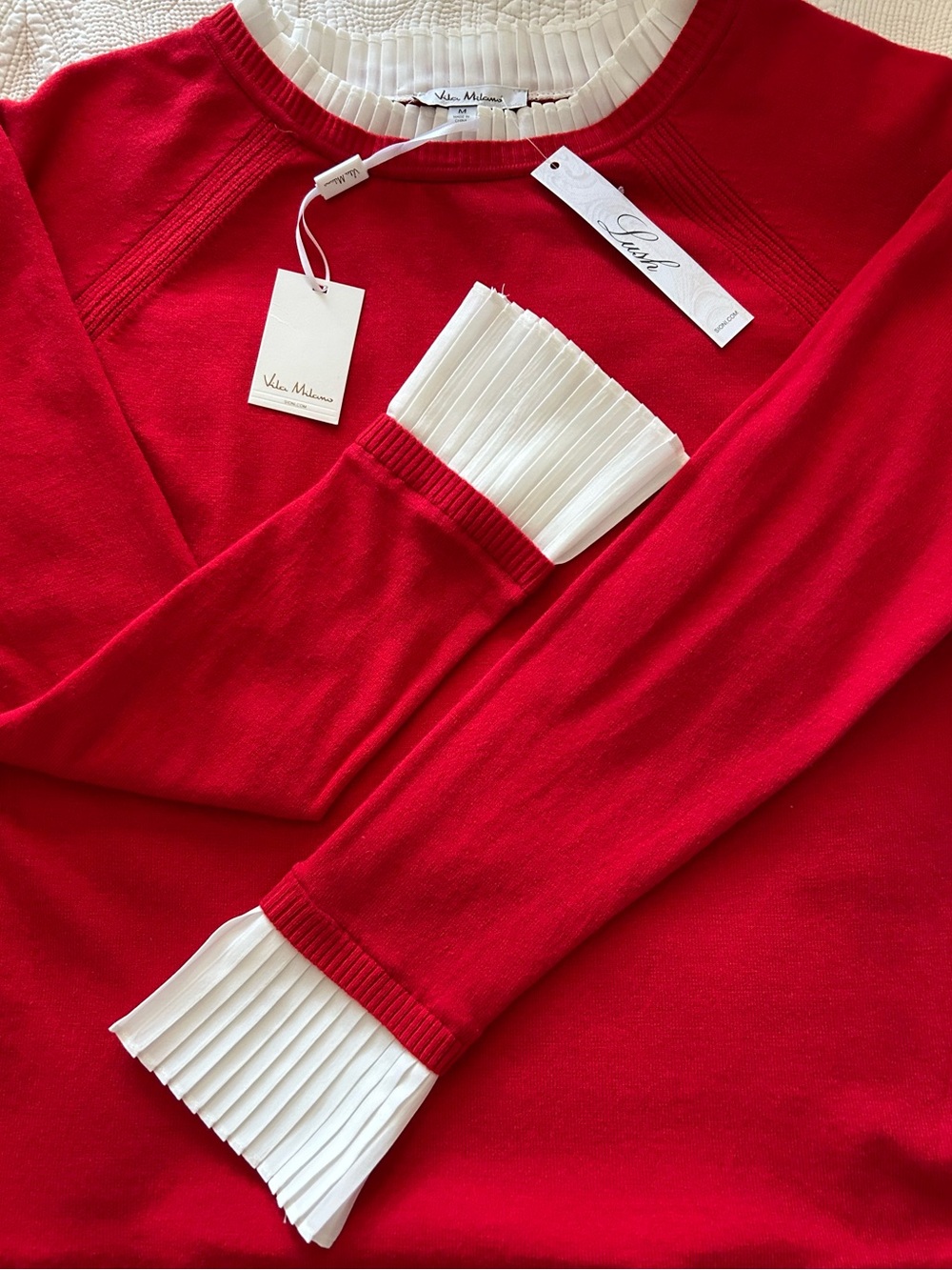 NWT - Vila Milano Lush Collection Sweater w. Pleated Ruffle Accents - Picture 8 of 9